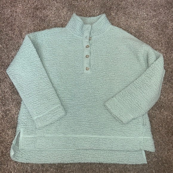 Aerie Women’s Mint Green Sherpa Long Sleeve Pullover Sz Small - Picture 1 of 10